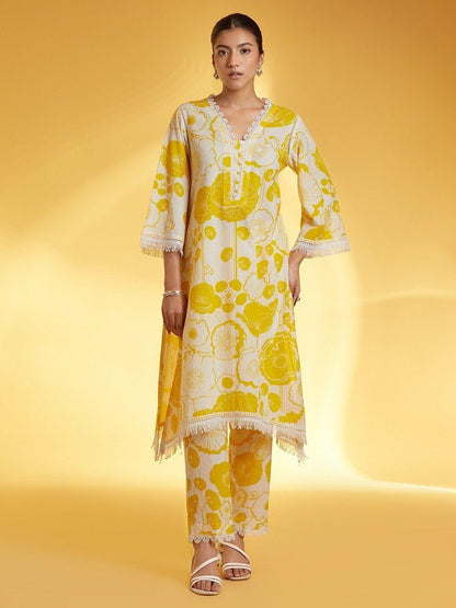 LookMark Women's Cotton Blend Floral Kurta Set