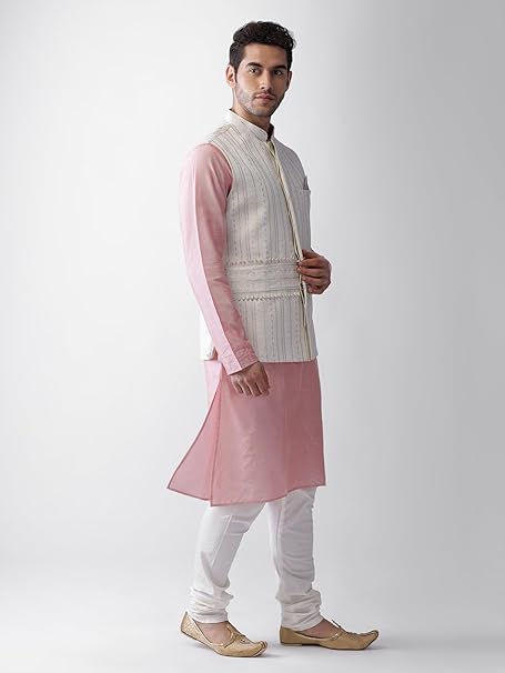 KISAH Men Pink Kurta Jacket (Waistcoat/Modi/Nehru) & Pyjama Combo