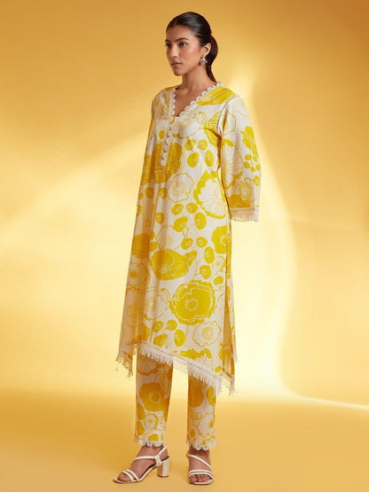 LookMark Women's Cotton Blend Floral Kurta Set