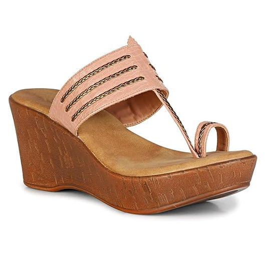 LUVFEET Fashion Sandal|Faux Leather Comfortable And Stylish Wedges Slip-on Casual Wear Occasions 4 Inches Heel For Women & Girls