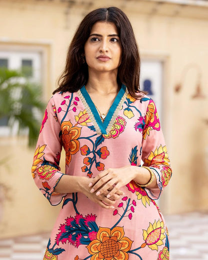 LookMark Women Cotton Blend Kurta Set: Your Passport To Effortless Chic! Step Into Ethnic Glamour With Our Printed Kurti Pant Sets!
