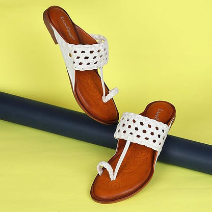 LUVFEET Women Stylish Kolhapuri Chappal, Ethnic Slippers & Flat Fashion Sandals Footwear