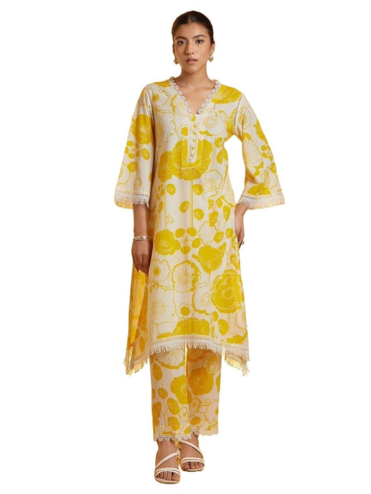 LookMark Women's Cotton Blend Floral Kurta Set