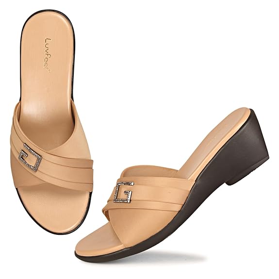 LUVFEET Women's Slip-On Wedges Heels Sandals