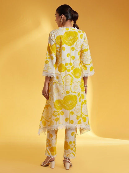 LookMark Women's Cotton Blend Floral Kurta Set