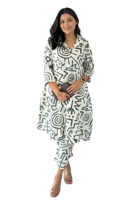 LookMark Women's Cotton Blend Trendy Regular Fit Solid Printed Kurti with Stright Bottom |Kurti Set for Women