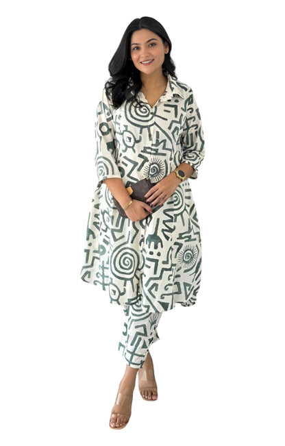 LookMark Women's Cotton Blend Trendy Regular Fit Solid Printed Kurti with Stright Bottom |Kurti Set for Women
