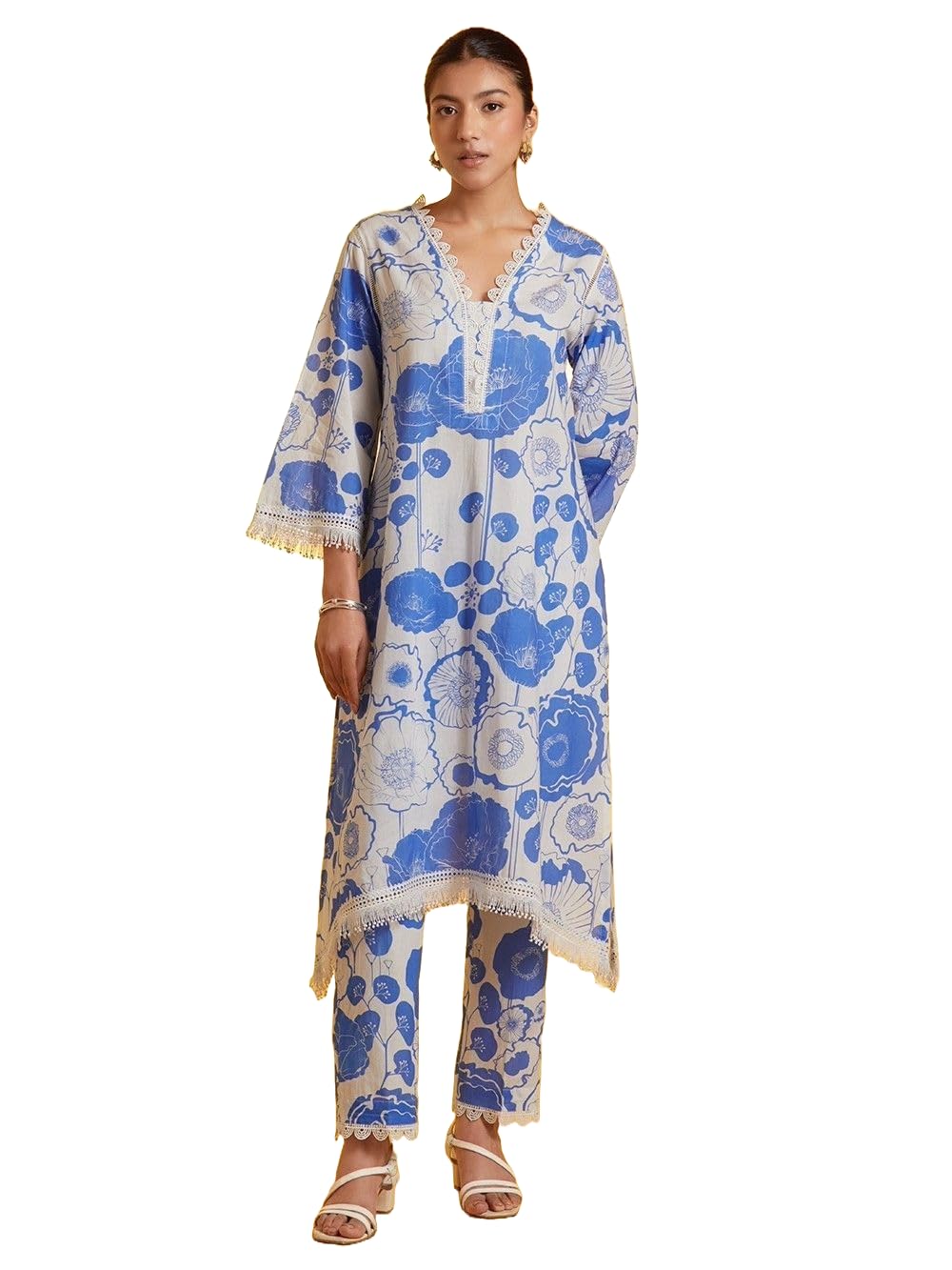 LookMark Women's Cotton Blend Floral Kurta Set