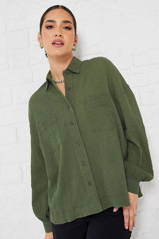 Oversized Shirt with Patch Pockets