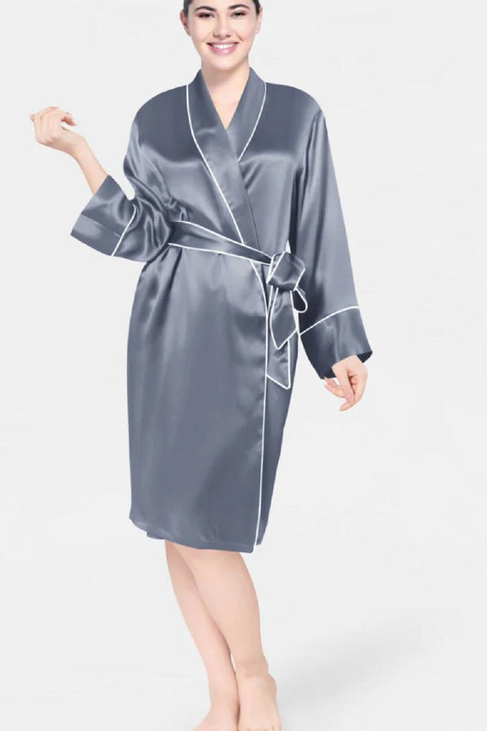 Satin Bath Robe with Tie-Up Belt