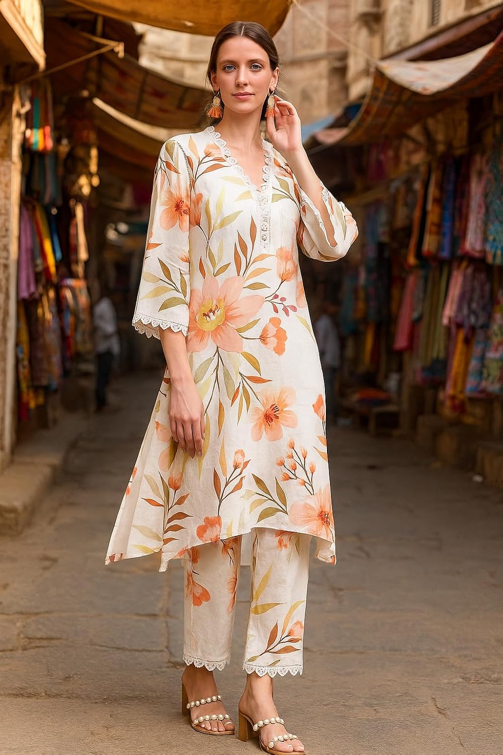LookMark Women's Printed Cotton Blend Straight Kurta and Pant Set | Kurta Set for Women | Women Kurta | Women Kurta Sets Kurtis | Women Kurta Pant Set