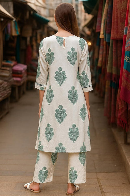 LookMark Women's Cotton Blend Trendy Regular Fit Solid Printed Kurti with Stright Bottom |Kurti Set for Women