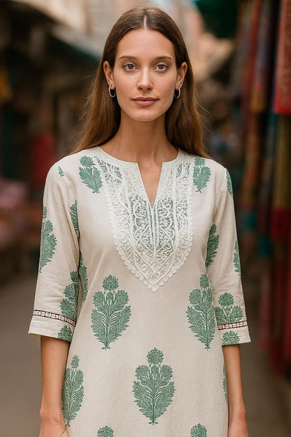 LookMark Women's Cotton Blend Trendy Regular Fit Solid Printed Kurti with Stright Bottom |Kurti Set for Women