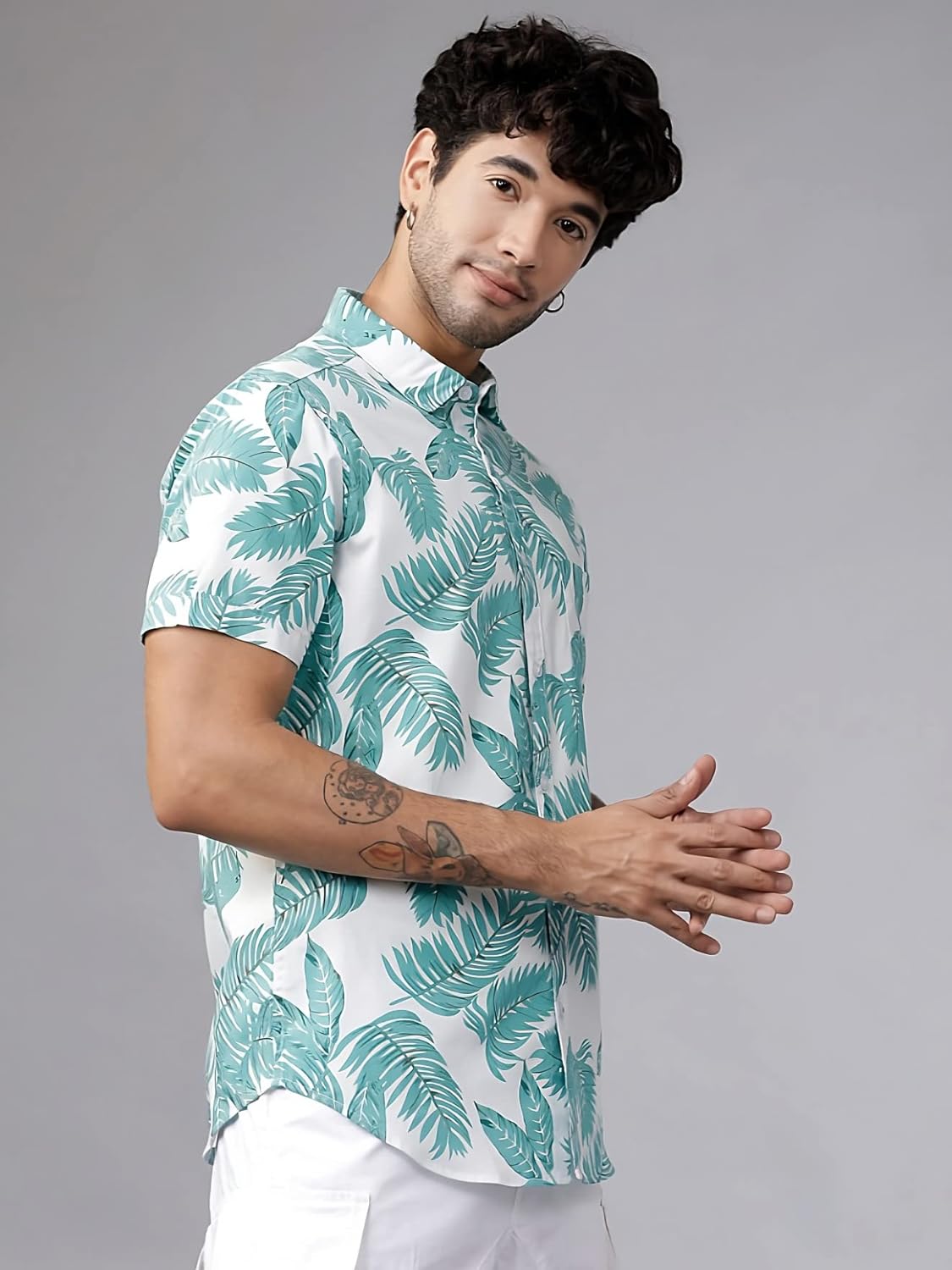 LookMark Men's Cotton Blend Stitched Solid Half Sleeve Slim Fit Shirt
