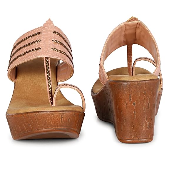 LUVFEET Fashion Sandal|Faux Leather Comfortable And Stylish Wedges Slip-on Casual Wear Occasions 4 Inches Heel For Women & Girls