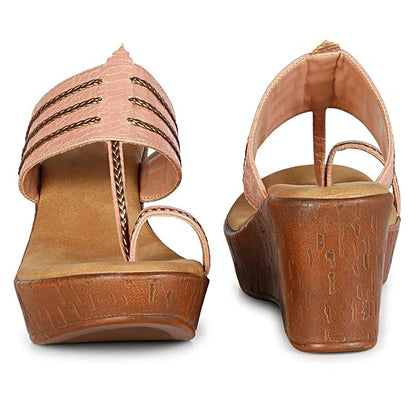 LUVFEET Fashion Sandal|Faux Leather Comfortable And Stylish Wedges Slip-on Casual Wear Occasions 4 Inches Heel For Women & Girls