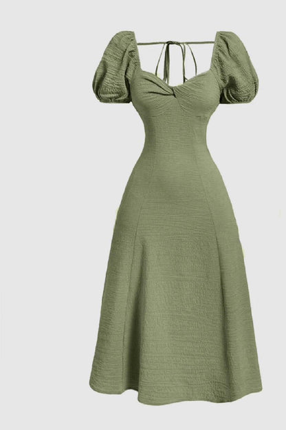 Buttoned Flared Sleeves Empire Midi Dress