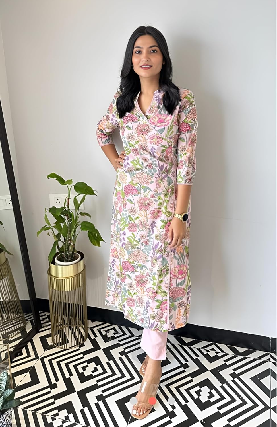 LookMark Women's Cotton Blend Trendy Regular Fit Solid Printed Kurti with Stright Bottom |Kurti Set for Women
