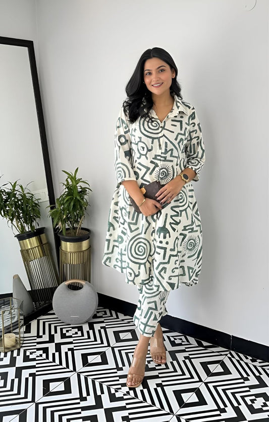 LookMark Women's Cotton Blend Trendy Regular Fit Solid Printed Kurti with Stright Bottom |Kurti Set for Women