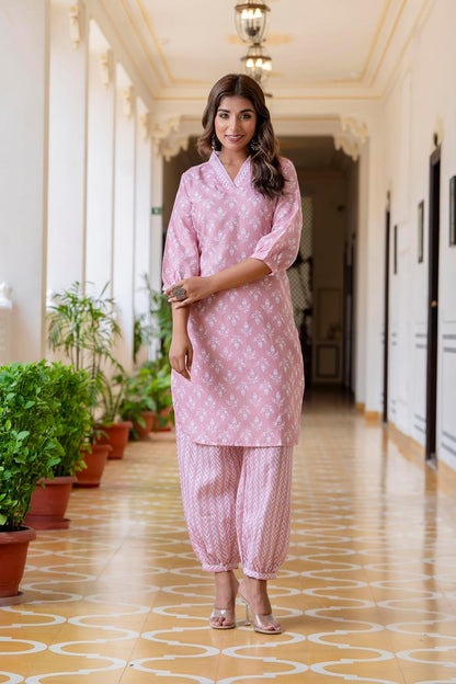 LookMark Women's Latest Printed Cotton Blend Straight Kurta and Afghani Pant Set Perfect for Casual and Office Wear (AZ-LM-P6-KS2070 Peach-S)