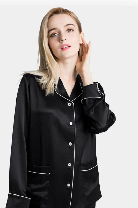 Women Night Suit Set Black Solid