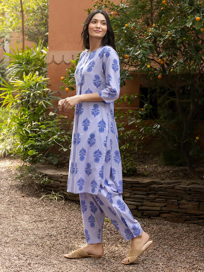 LookMark Women's Cotton Blend Trendy Regular Fit Solid Printed Kurti with Stright Bottom |Kurti Set for Women