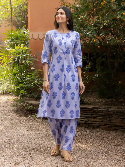 LookMark Women's Cotton Blend Trendy Regular Fit Solid Printed Kurti with Stright Bottom |Kurti Set for Women