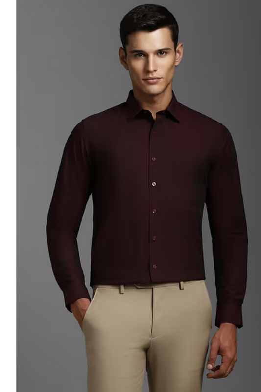 Louis Philippe Men Maroon Slim Fit Solid Full Sleeves Formal Shirt