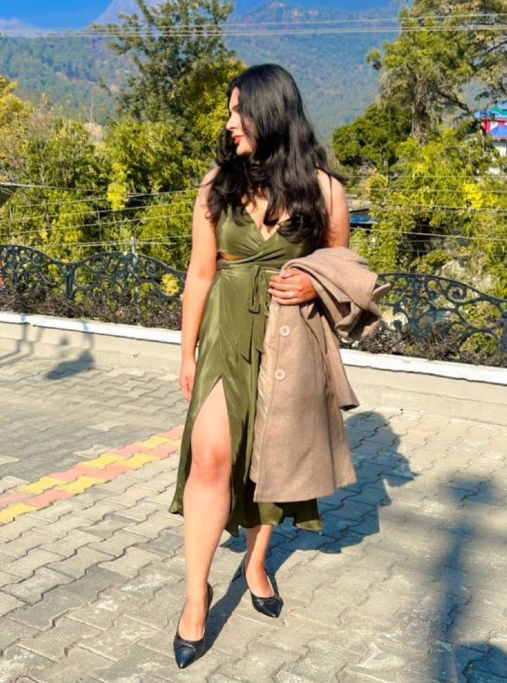 Olive Trail Wrap Dress