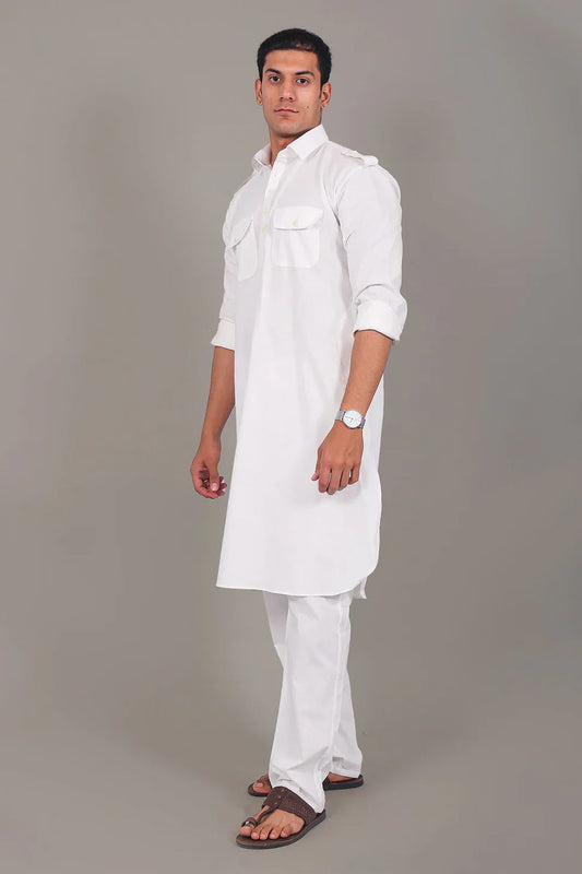Pathani White Color Kurta With Trouser Pant