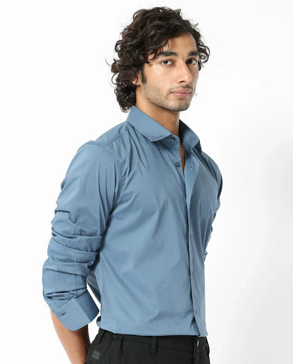 COTTON STRETCH PLAIN SHIRT BENEDICT - LIGHT BLUE