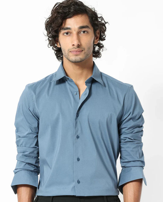COTTON STRETCH PLAIN SHIRT BENEDICT - LIGHT BLUE