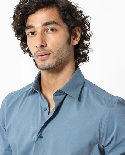 COTTON STRETCH PLAIN SHIRT BENEDICT - LIGHT BLUE