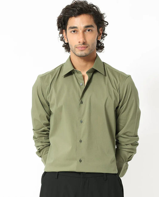 COTTON STRETCH PLAIN SHIRT BENEDICT - LIGHT OLIVE