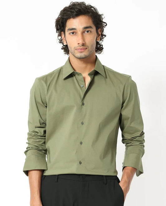 COTTON STRETCH PLAIN SHIRT BENEDICT - LIGHT OLIVE