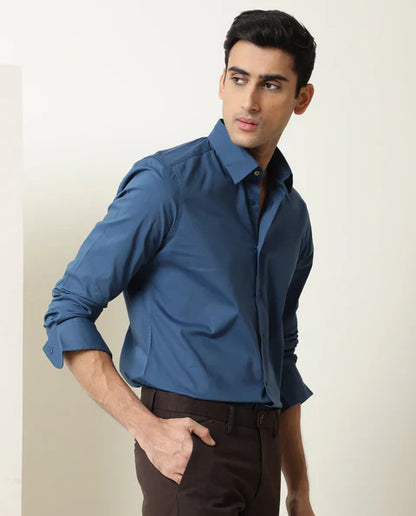 COTTON STRETCH PLAIN SHIRT BENEDICT - BLUE