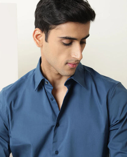 COTTON STRETCH PLAIN SHIRT BENEDICT - BLUE