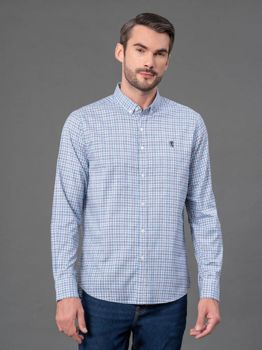 Steel Blue Checked Shirt for Men