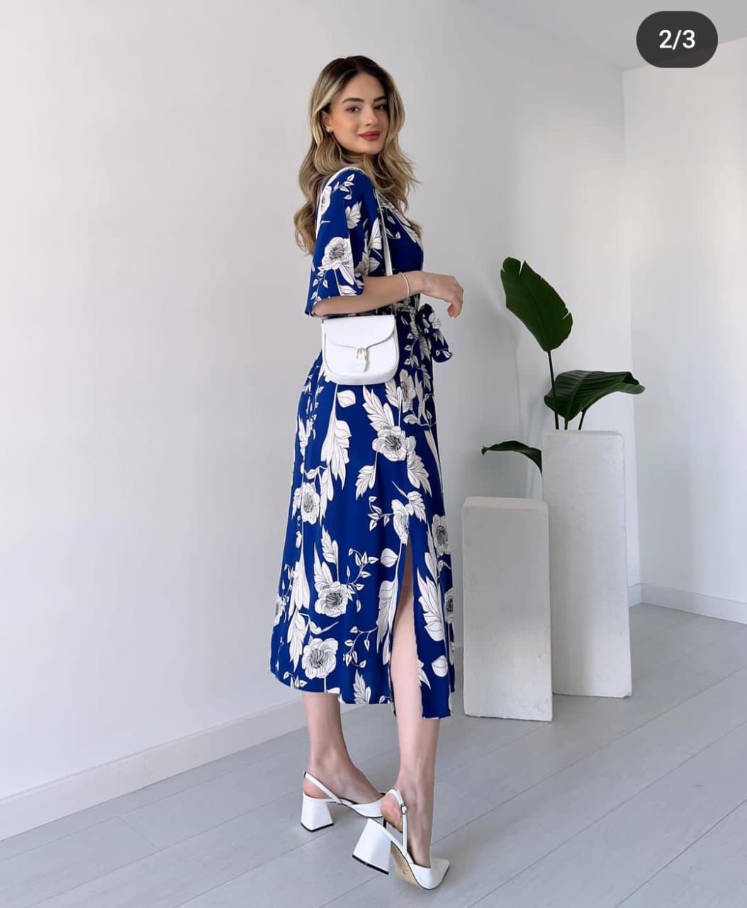 Cotton Midi with V-Neck Gown Dress