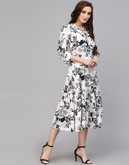 WesternStitch Women's Crepe Floral Printed Ruffled Western Maxi Dress WesternStitch