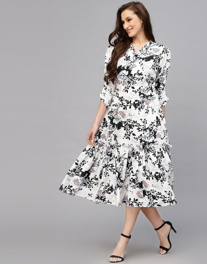WesternStitch Women's Crepe Floral Printed Ruffled Western Maxi Dress WesternStitch