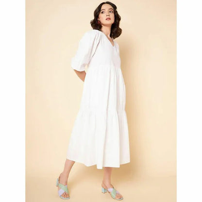 Women Fit and Flare White Midi/Calf Length Dress
