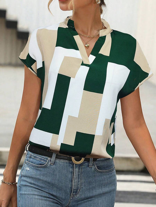🧩 Modern Maze Geometric V-Neck Shirt – Bold Blocks, Clean Lines WesternStitch