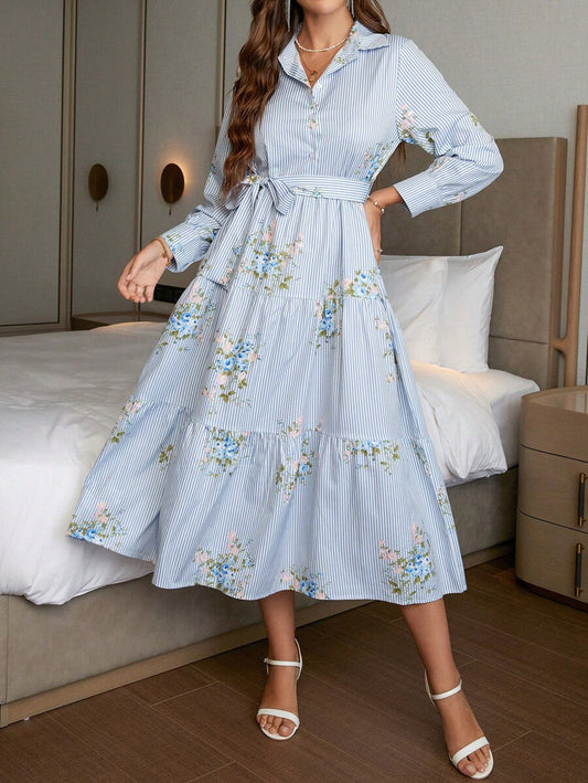WesternStitch Floral Print Ruffle Hem Belted Dress WesternStitch