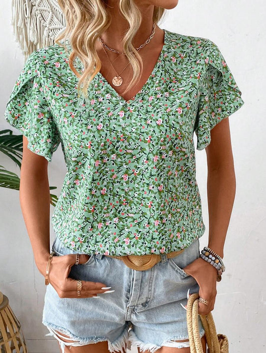 WesternStitchPrint Rolled-Up Short Sleeves Round Neckline Relaxed Fit Top For Women & Girls 