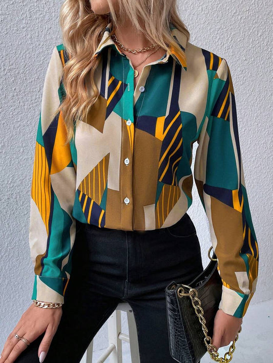 Modern Geometric Print Rayon Shirt for Women WesternStitch