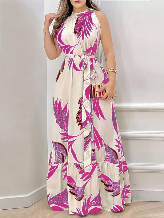 WesternStitch Women's Casual Sleeveless Dress with Botanical Print WesternStitch