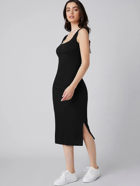 WesternStitch Women's Black One Piece Dresses |Knee-Length Dress | Bodycon Western Dress for Women| Midi Short Dress WesternStitch