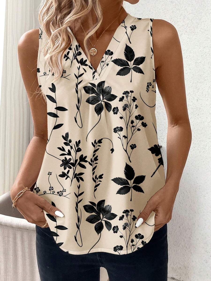 WesternStitchPrint Rolled-Up Short Sleeves Round Neckline Relaxed Fit Top For Women & Girls 