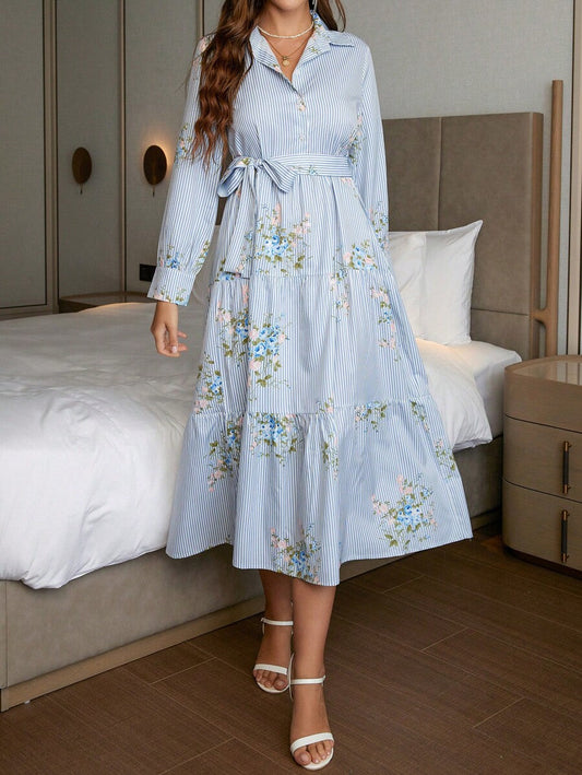 WesternStitch Floral Print Ruffle Hem Belted Dress WesternStitch